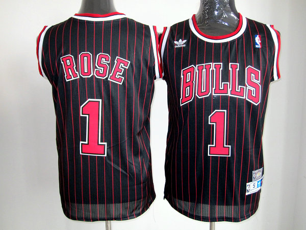 NBA Chicago Bulls 1 Derrick Rose Black Red Stripe Swingman Jersey